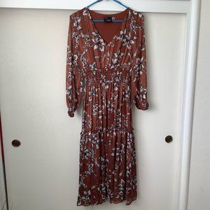 Long Brown Dress with Flower Pattern